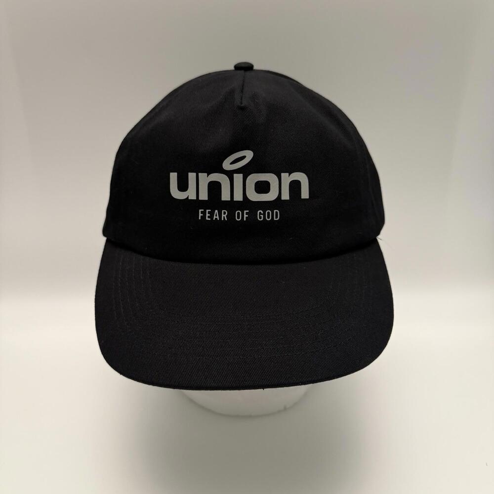 Fear of God Union Logo Black Cap with White Branding